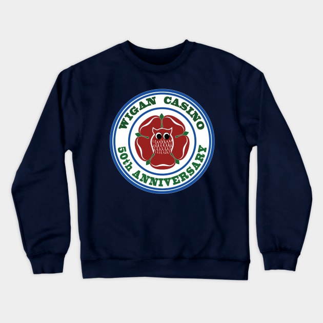 Northern Soul Wigan 50 Years Anniversary graphic Crewneck Sweatshirt by Surfer Dave Designs